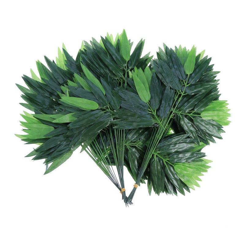 OULII 50pcs Artificial Green Bamboo Leaves Fake Green Plants Greenery Leaves for Home Hotel Office Decoration - Image 1